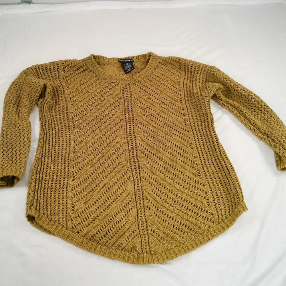 Chelsea & Theodore XXL Open Knit Sweater Olive Mustard Crewneck Lightweight